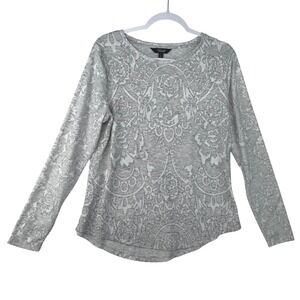 Simply Vera Vera Wang Womens Gray Damask Floral Burnout Long Sleeve Top Large